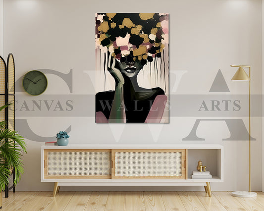Stylized Woman with Abstract Floral Head Canvas Wall Art