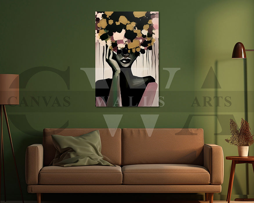 Stylized Woman with Abstract Floral Head Canvas Wall Art