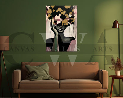 Stylized Woman with Abstract Floral Head Canvas Wall Art