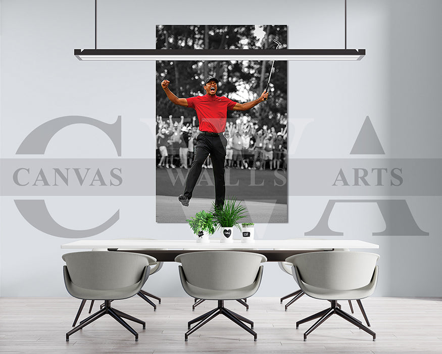 Tiger Woods 2019 Masters Black and White Canvas Wall Art