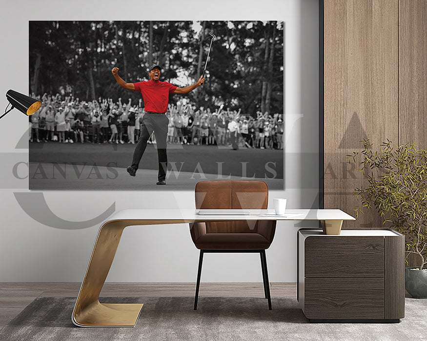 Tiger Woods 2019 Masters Black and White Canvas Wall Art