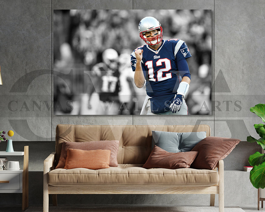 Tom Brady Black & White Canvas Art American Football Canvas Wall Ar