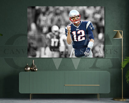 Tom Brady Black & White Canvas Art American Football Canvas Wall Ar
