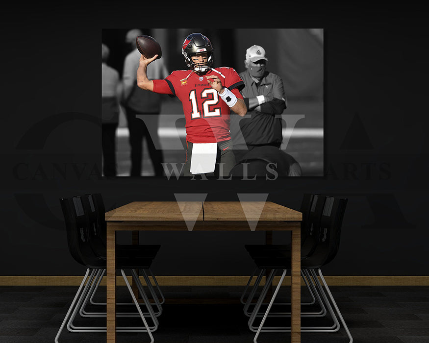 Tom Brady Black & White Canvas Art American Football Canvas Wall Art