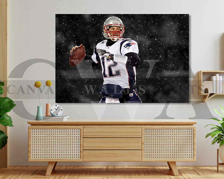 Tom Brady Black & White Canvas Art American Football Canvas Wall Art
