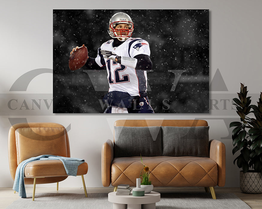 Tom Brady Black & White Canvas Art American Football Canvas Wall Art
