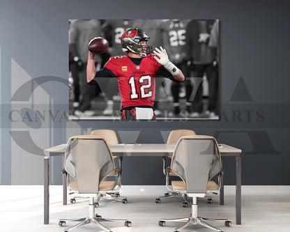 Tom Brady Black & White Canvas Art American Football Canvas Wall Art