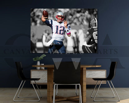 Tom Brady Black & White Canvas Art American Football Canvas Wall Art