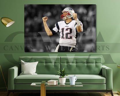 Tom Brady Black & White Canvas Art American Football Canvas Wall Art