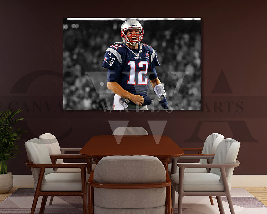 Tom Brady Black & White Canvas Art American Football Canvas Wall Art