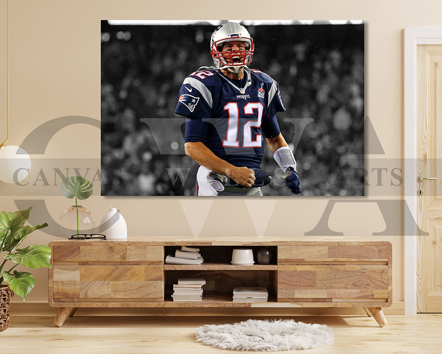 Tom Brady Black & White Canvas Art American Football Canvas Wall Art