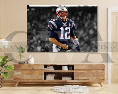 Tom Brady Black & White Canvas Art American Football Canvas Wall Art