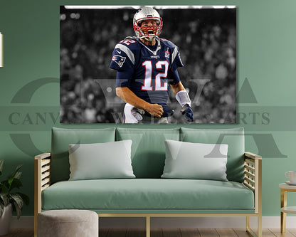 Tom Brady Black & White Canvas Art American Football Canvas Wall Art