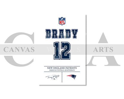 Tom Brady Jersey Canvas Wall Art NFL Jersey Poster Print Sports Canvas Print