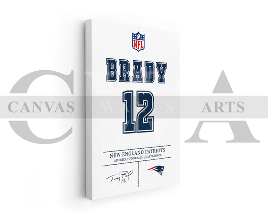 Tom Brady Jersey Canvas Wall Art NFL Jersey Poster Print Sports Canvas Print
