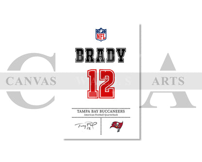 Tom Brady Jersey Canvas Wall Art NFL Jersey Poster Print Sports Canvas Frame Ready To Hang