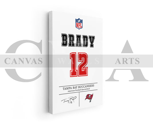Tom Brady Jersey Canvas Wall Art NFL Jersey Poster Print Sports Canvas Frame Ready To Hang