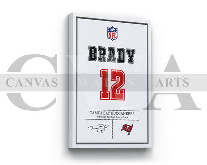 Tom Brady Jersey Canvas Wall Art NFL Jersey Poster Print Sports Canvas Frame Ready To Hang