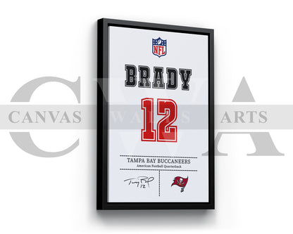 Tom Brady Jersey Canvas Wall Art NFL Jersey Poster Print Sports Canvas Frame Ready To Hang