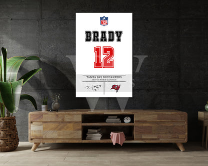 Tom Brady Jersey Canvas Wall Art NFL Jersey Poster Print Sports Canvas Frame Ready To Hang