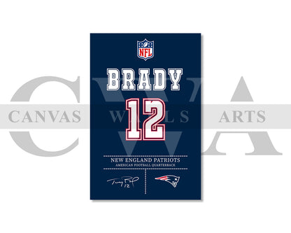 Tom Brady Jersey Canvas Wall Art NFL Jersey Poster Print American Football Canvas Wall Arts