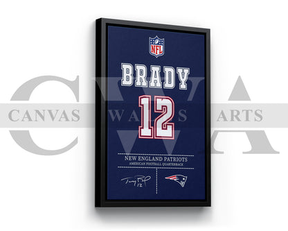 Tom Brady Jersey Canvas Wall Art NFL Jersey Poster Print American Football Canvas Wall Arts