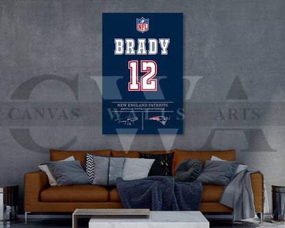 Tom Brady Jersey Canvas Wall Art NFL Jersey Poster Print American Football Canvas Wall Arts