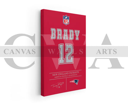 Tom Brady Jersey Canvas Wall Art NFL Jersey Poster Print Sports Canvas Wall Decor