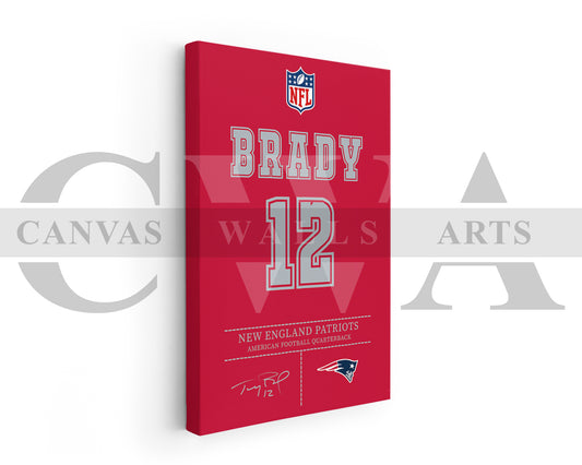 Tom Brady Jersey Canvas Wall Art NFL Jersey Poster Print Sports Canvas Wall Decor