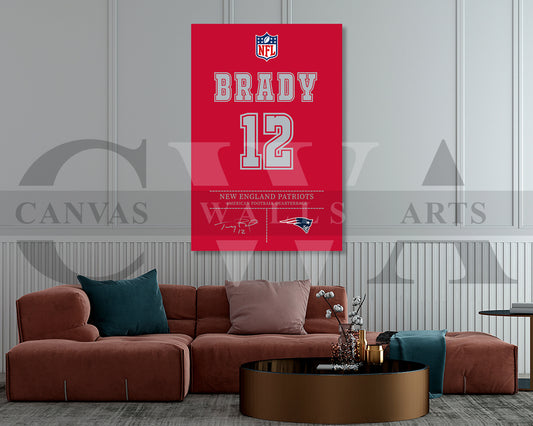 Tom Brady Jersey Canvas Wall Art NFL Jersey Poster Print Sports Canvas Wall Decor