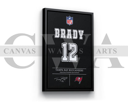 Tom Brady Jersey Canvas Wall Art NFL Jersey Poster Print American Football Canvas Wall Art