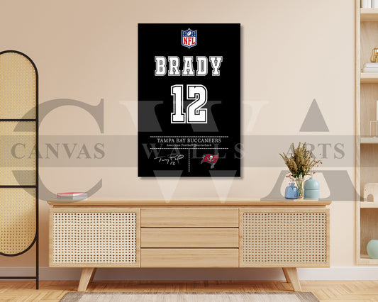 Tom Brady Jersey Canvas Wall Art NFL Jersey Poster Print American Football Canvas Wall Art