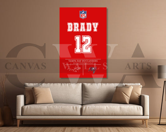 Tom Brady Jersey Canvas Wall Art NFL Jersey Poster Print Sports Canvas Print