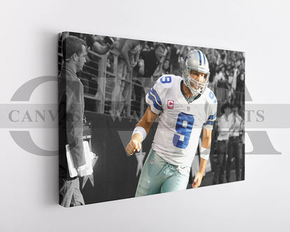 Tony Romo Black & White Canvas Art American Football Canvas Wall Art