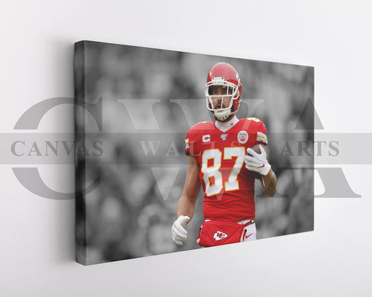 Travis Kelce Black & White Canvas Art American Football Canvas Wall Art