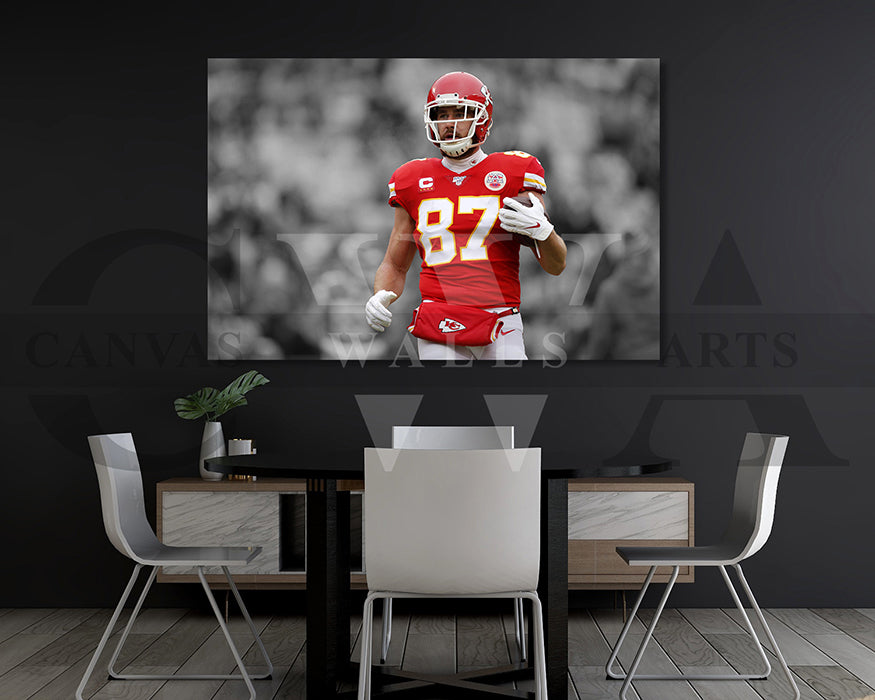 Travis Kelce Black & White Canvas Art American Football Canvas Wall Art