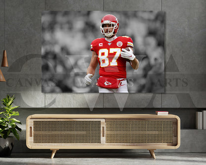 Travis Kelce Black & White Canvas Art American Football Canvas Wall Art