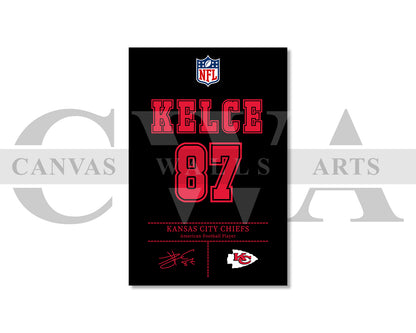 Travis Kelce Jersey Canvas Wall Art NFL Jersey Poster Print Sports Canvas Wall Art
