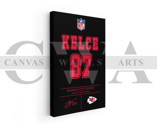 Travis Kelce Jersey Canvas Wall Art NFL Jersey Poster Print Sports Canvas Wall Art