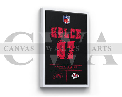 Travis Kelce Jersey Canvas Wall Art NFL Jersey Poster Print Sports Canvas Wall Art