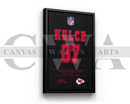 Travis Kelce Jersey Canvas Wall Art NFL Jersey Poster Print Sports Canvas Wall Art