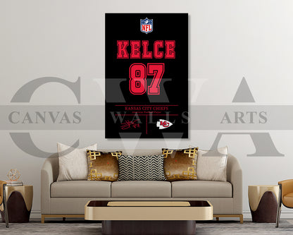 Travis Kelce Jersey Canvas Wall Art NFL Jersey Poster Print Sports Canvas Wall Art