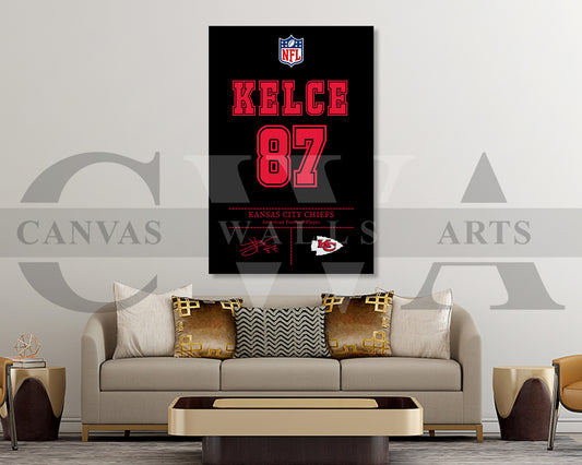Travis Kelce Jersey Canvas Wall Art NFL Jersey Poster Print Sports Canvas Wall Art