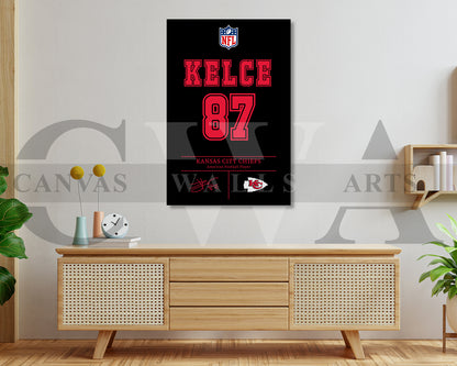 Travis Kelce Jersey Canvas Wall Art NFL Jersey Poster Print Sports Canvas Wall Art