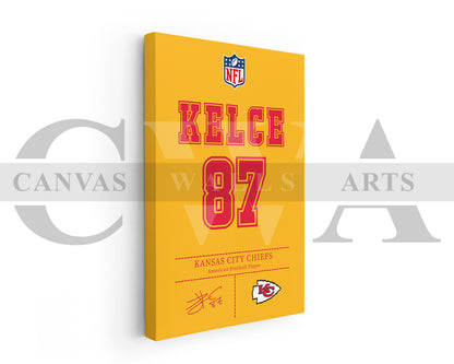 Travis Kelce Jersey Canvas Wall Art NFL Jersey Poster Print Canvas Frame Ready To Hang