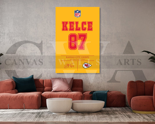 Travis Kelce Jersey Canvas Wall Art NFL Jersey Poster Print Canvas Frame Ready To Hang