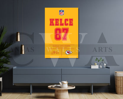 Travis Kelce Jersey Canvas Wall Art NFL Jersey Poster Print Canvas Frame Ready To Hang