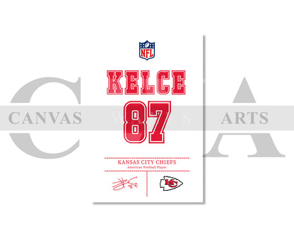 Travis Kelce Jersey Canvas Wall Art NFL Jersey Poster Print Sports Canvas Frame Ready To Hang
