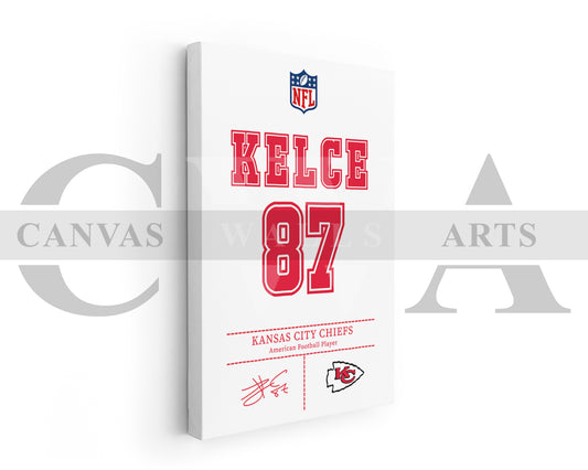 Travis Kelce Jersey Canvas Wall Art NFL Jersey Poster Print Sports Canvas Frame Ready To Hang
