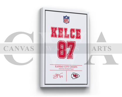 Travis Kelce Jersey Canvas Wall Art NFL Jersey Poster Print Sports Canvas Frame Ready To Hang